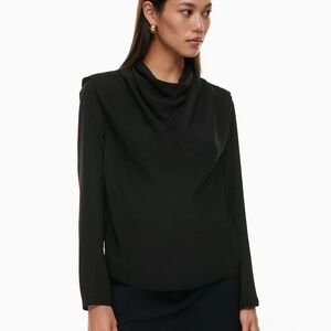 Babaton Carter Long Sleeve Blouse Black Cowl Neck Matte Satin Size Medium